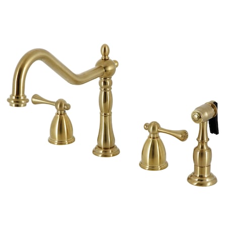 Kingston Brass Widespread Kitchen Faucet with Brass Sprayer, Brushed Brass KB1797BLBS